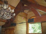 Interior of LEED Certified Log Home, Custom Design during the winter at Government Camp, Oregon
