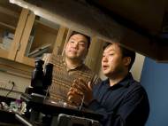 Jongyoon Han, left, and Sung Jae Kim explain their new process for water desalination